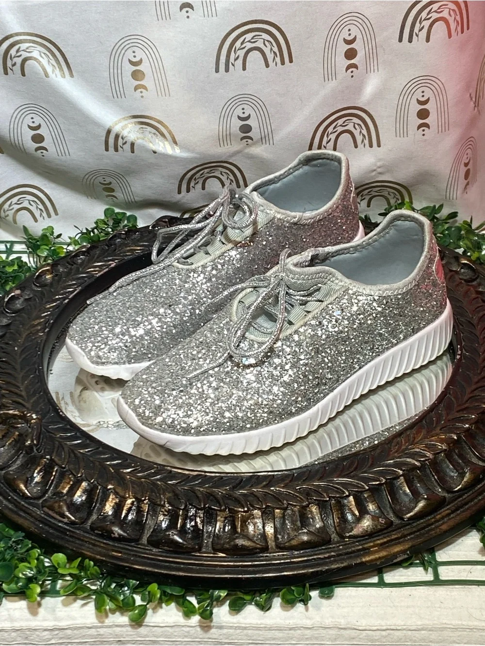 Forever 21 Silver Glitter Lace-Up Platform Sneakers